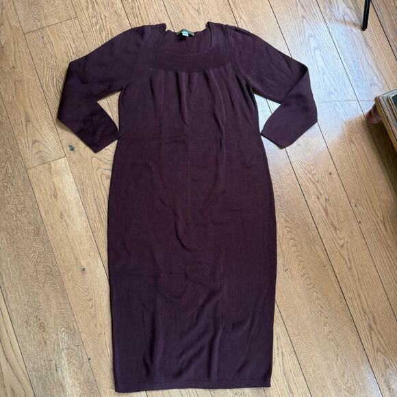 Peruvian Connection Dark Burgundy Sweater Dress SZ L Cotton Cozy Midi - Picture 1 of 9